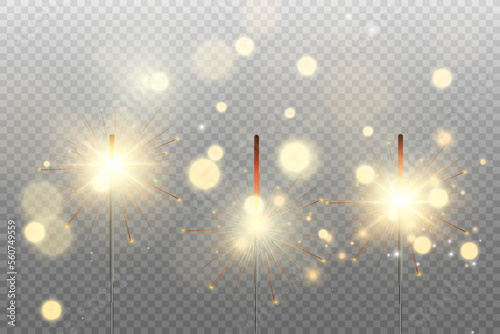 	
Magical light. Sparkler. Candle sparkling on the background. Realistic vector light effect. Winter, seasonal christmas decoration illustration.
