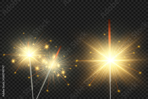 	
Magical light. Sparkler. Candle sparkling on the background. Realistic vector light effect. Winter, seasonal christmas decoration illustration.
