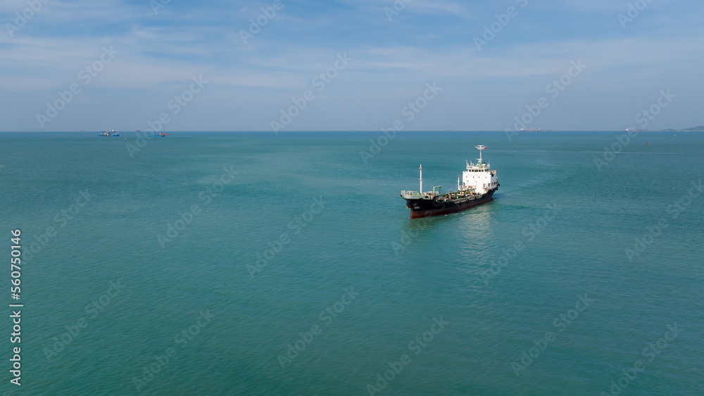 oil and gas tanker ship sailing in sea, business service transportation global by ocean fright, aerial view. copy space