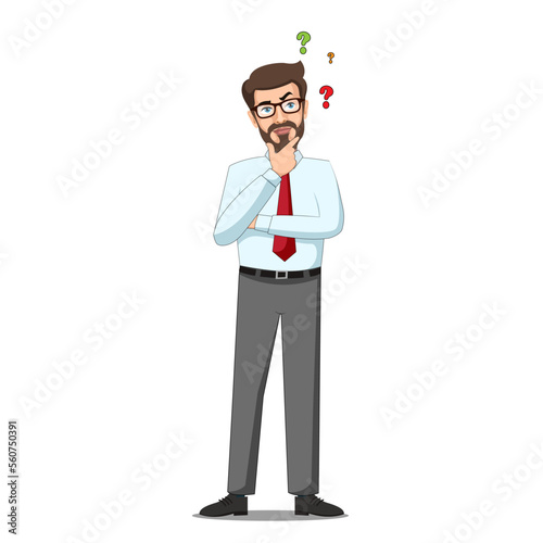 Thinking man surrounded by question mark