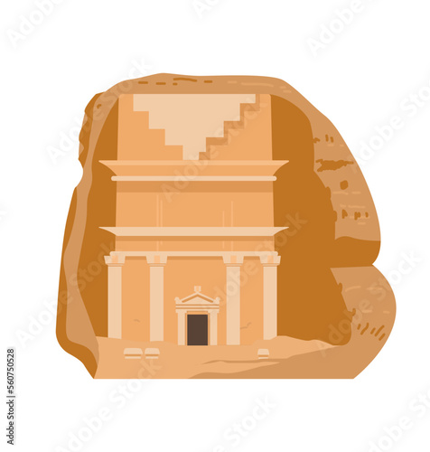 Hegra Saudi Arabia Ancient Village Vector Illustration. AlULa, tombs in sand rocks.  