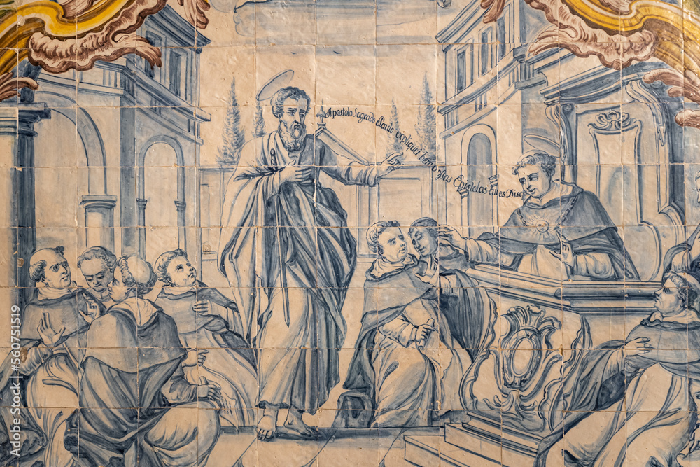 Painting of the lives of saints on tiles. concept of the Catholic Church. Church icons