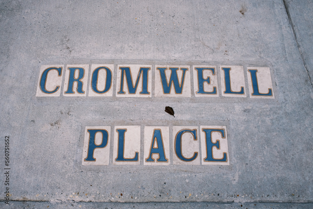 Cromwell Place Street Tile Inlay on Sidewalk in Uptown Neighborhood in New Orleans, Louisiana, USA Cromwell Place Street Tile Inlay on Sidewalk in Uptown Neighborhood in New Orleans, Louisiana, USA