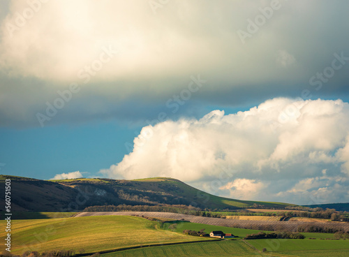 Beautiful winters day and spendid views over the south downs from Wilmington Hill in East Sussex south east England photo