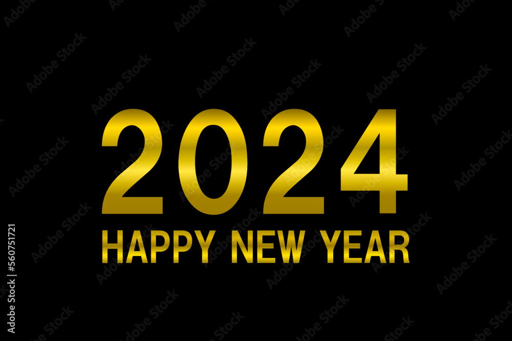 黒背景に黄金の2024とHappy New Yearの文字 黒背景に黄金の2024とHappy New Yearの文字