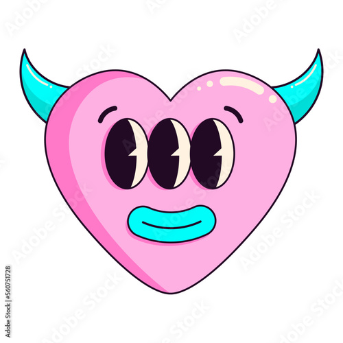 Retro neon heart in trendy y2k psychedelic style. 2000s aesthetic. Devil heart.