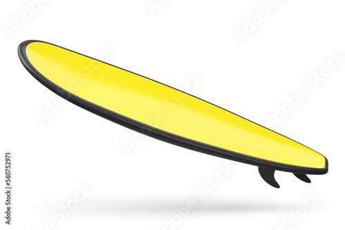Photography Realistic yellow surfboard for summer surfing isolated on white background