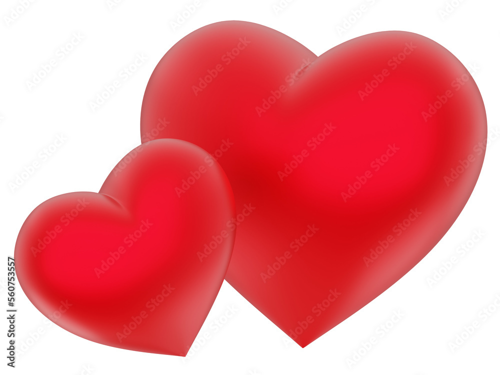 Two red hearts together. 3D rendering