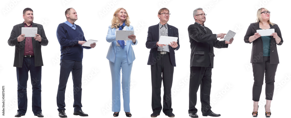 a group of people are holding a tablet and looking to the side a group of people are holding a tablet and looking to the side