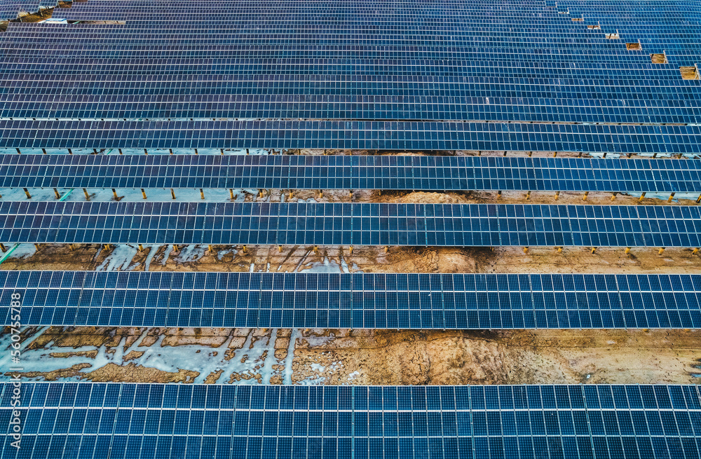 Fototapeta premium Photovoltaic energy Aerial photo of solar panels