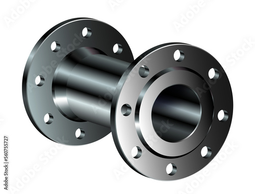 A realistic metal pipe with a two flanges, completely new isolated. png