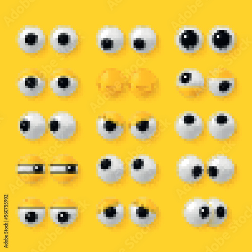 Cartoon 3d eyes toys eyeballs eyelids funny eyesight pair set realistic vector illustration