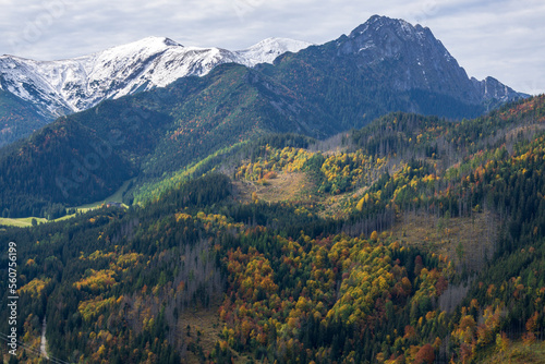 Autumn view of the Tatra Mountains from Nosal.