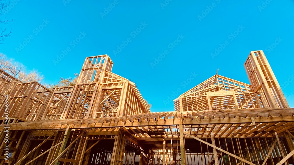 wooden house - construction of a home in Houston, Texas, USA