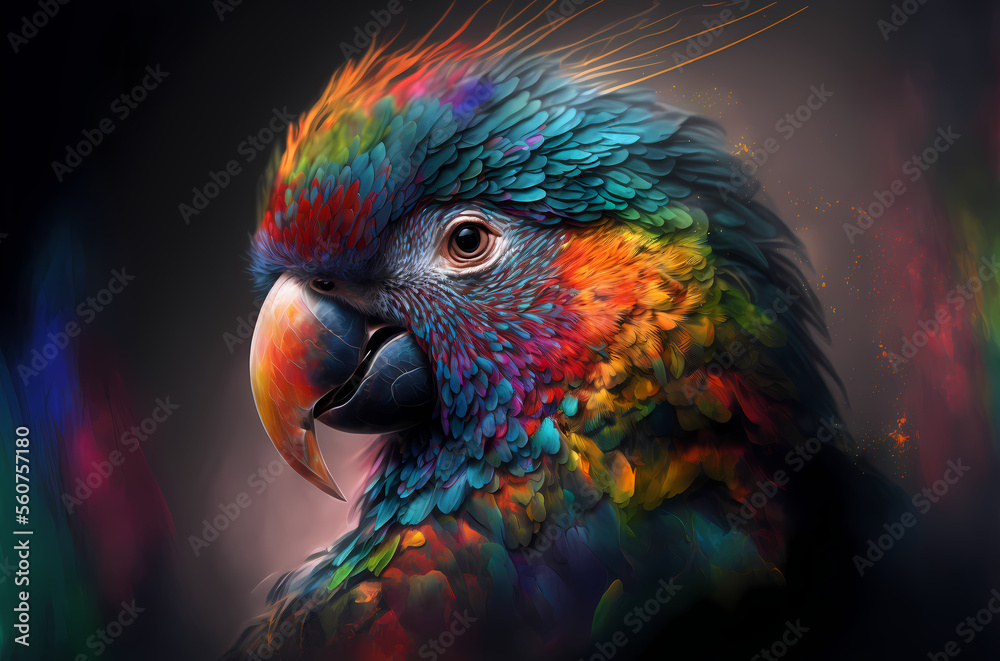 fantasy abstract portrait parrot with a colorful, generative ai