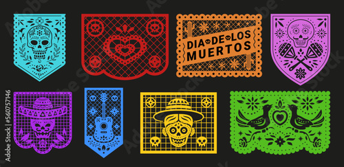 Mexican Day of the Dead bunting paper napkin ornament tissue decor set vector flat illustration