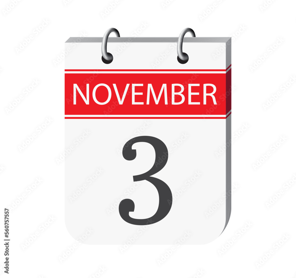 3 november calendar page vector. 3d one day calendar date appointment, schedule, event reminder illustration. Abstract three dimensional daily date appointment, agenda, planner calendar. 3 november calendar page vector. 3d one day calendar date appointment, schedule, event reminder illustration. Abstract three dimensional daily date appointment, agenda, planner calendar.