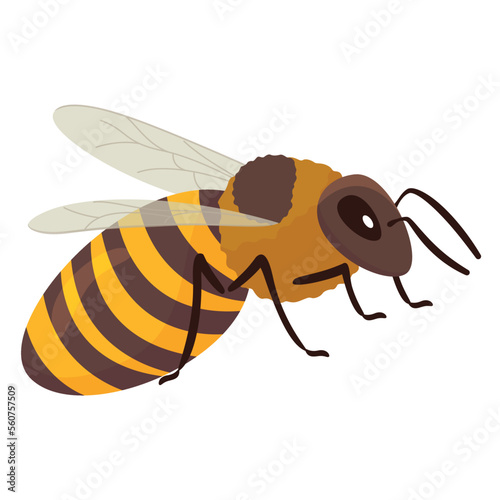 Wasp bumblebee yellow black striped winged insect fluffy buzz bug vector flat illustration