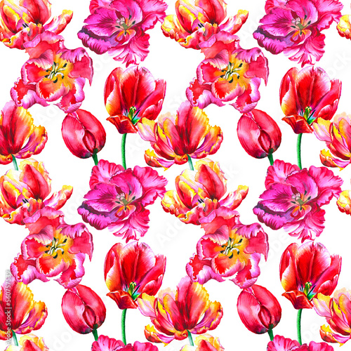  Watercolor tulips in a seamless pattern. Can be used as fabric  wallpaper  wrap.