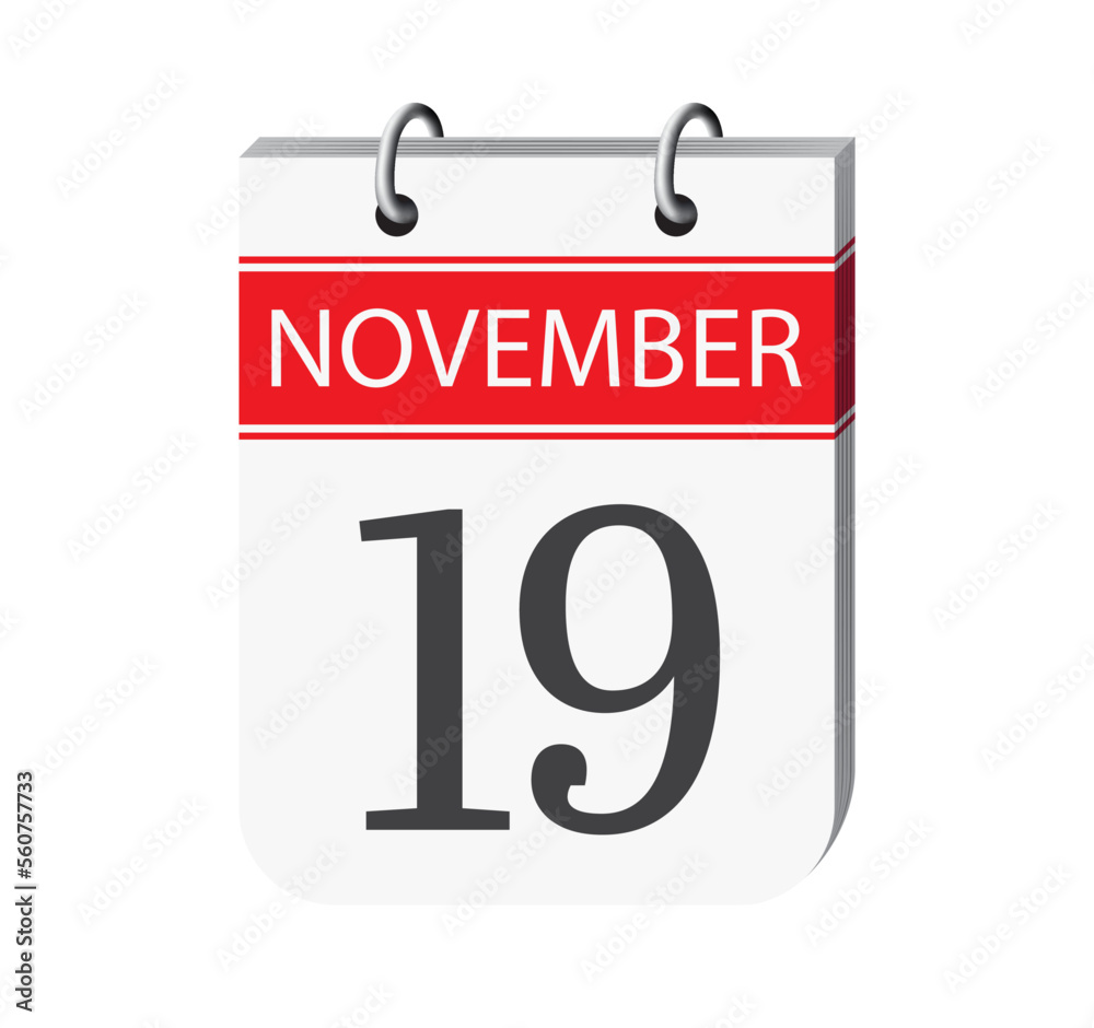19 november calendar page vector. 3d one day calendar date appointment, schedule, event reminder illustration. Abstract three dimensional daily date appointment, agenda, planner calendar. 19 november calendar page vector. 3d one day calendar date appointment, schedule, event reminder illustration. Abstract three dimensional daily date appointment, agenda, planner calendar.