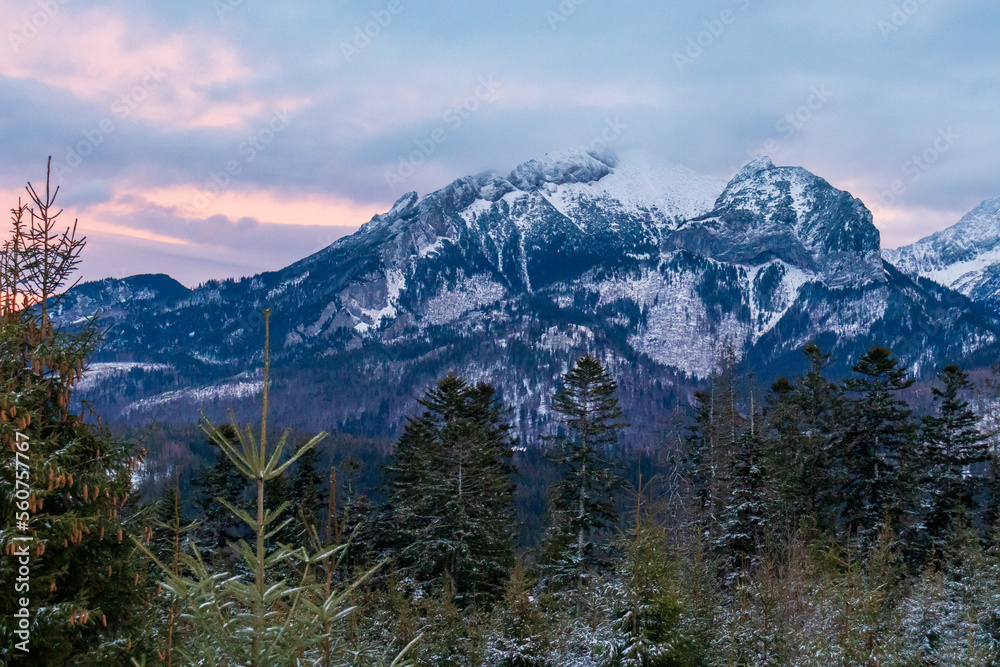 Tatra Mountains winter time. Tatras National Park Poland. Snow-covered winter mountain. Winter landscape in the Tatra Mountain