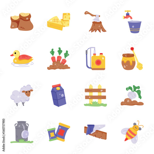 Collection of Agriculture Flat Icons 
