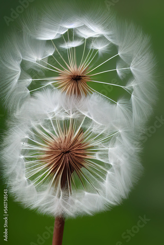 Closed Bud of a dandelion. Dandelion white flowers. IA technology