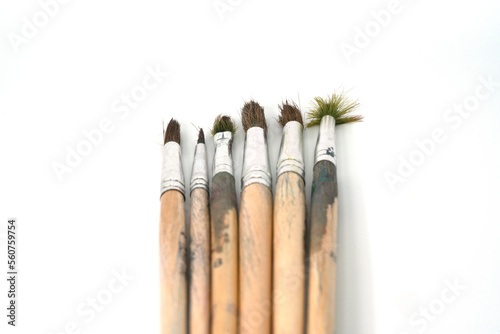 Paint brushes on a white background close-up