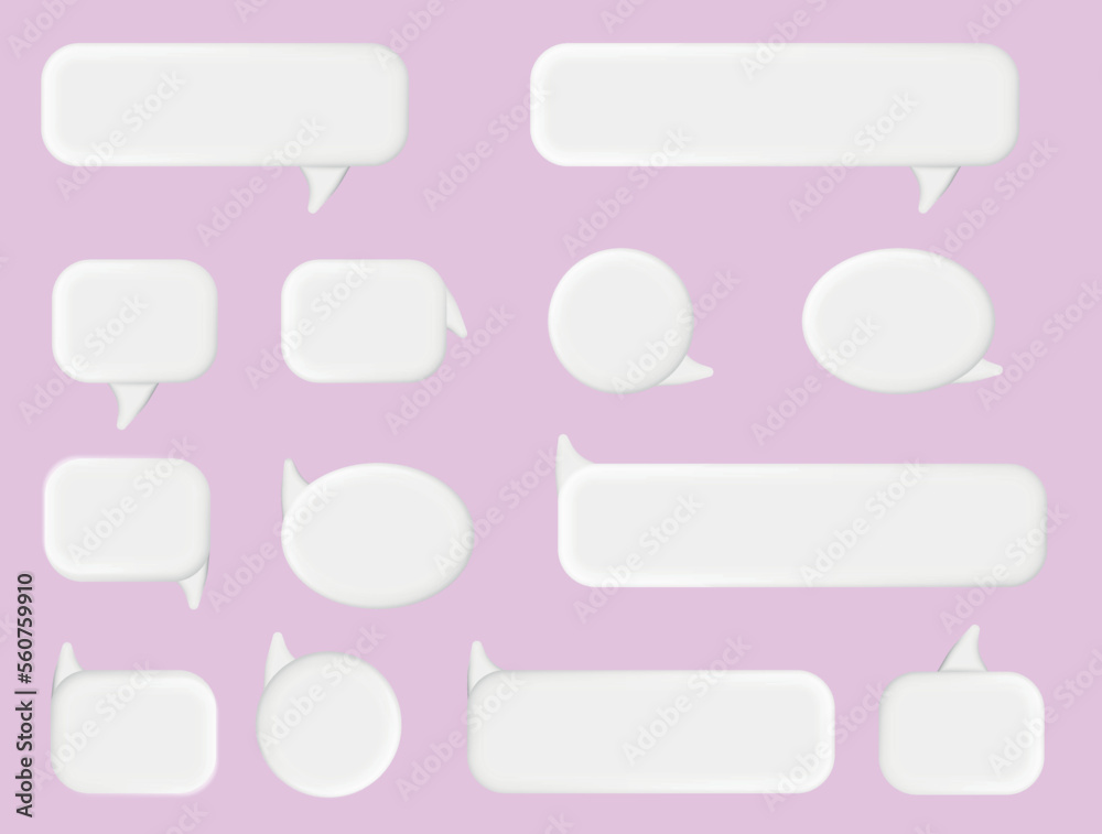 3d white speech bubble, social media chat message icon. Empty text bubbles in various shapes 3d white speech bubble, social media chat message icon. Empty text bubbles in various shapes