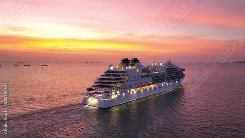 VALENTINE’S DAY CRUISES. Stern of Cruise Ship, Cruise Liners beautiful white cruise ship above luxury cruise in the ocean sea at early in the morning time concept exclusive tourism travel on holiday.