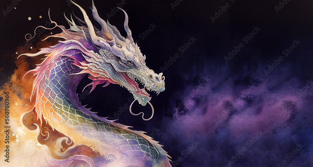 Chinese Dragon Symbol Of 2024 Ai Generated Digital Watercolor Style Illustration Stock 