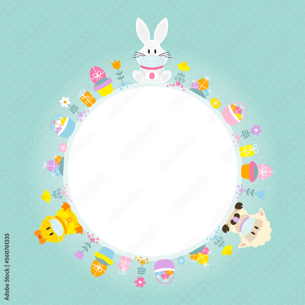 Weißer Osterhase, Ente & Schaf Maske Icons Rahmen Punkte Türkis Weißer Osterhase, Ente & Schaf Maske Icons Rahmen Punkte Türkis