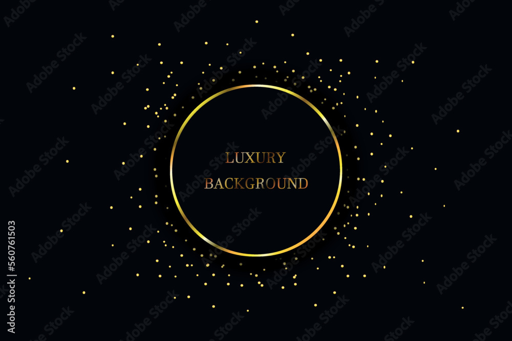 Black Friday luxury banner. Golden text on black ring label frame. Dark geometric pattern background. Vector illustration.