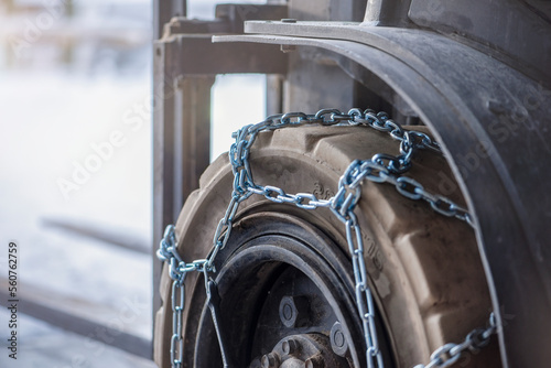 Canvas Print Cargo loader in winter on snow