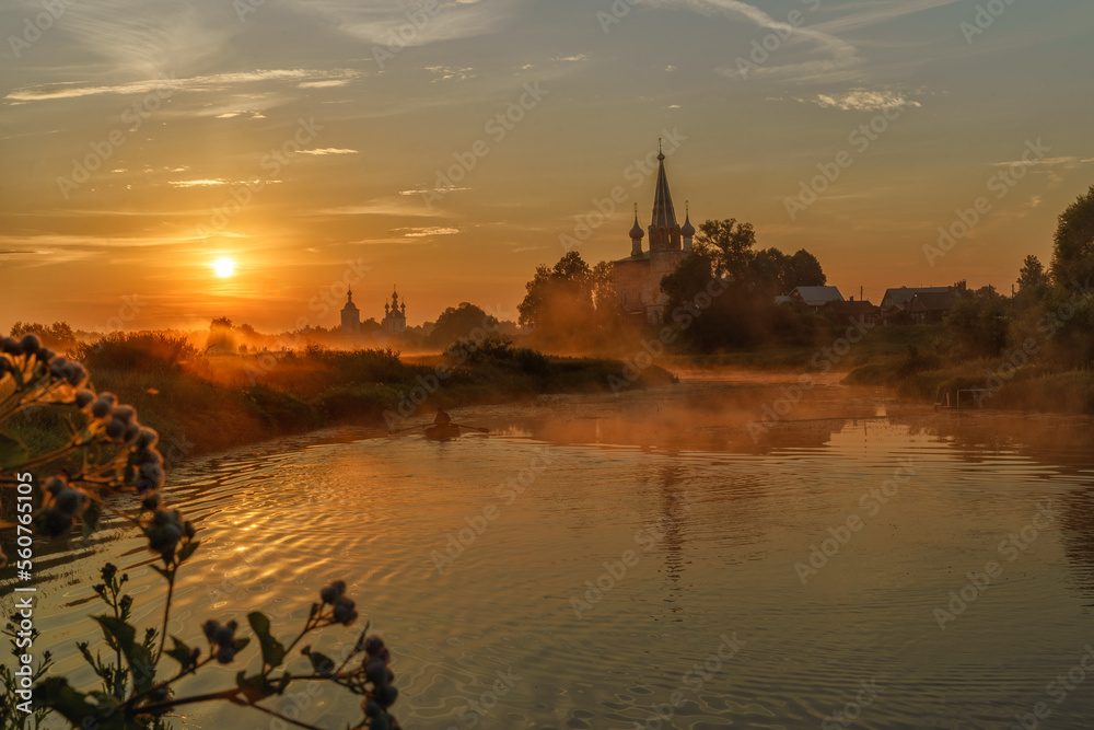 Sunrise in Dunilovo Annunciation Monastery , Ivanovo region,Russia.