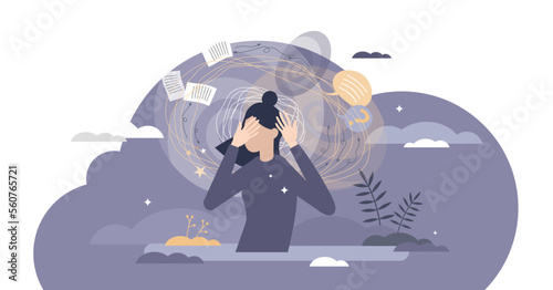 Frustration swirl as dizzy mental feeling problem crisis tiny person concept, transparent background. Work overload pressure caused depression and emotional state illustration.