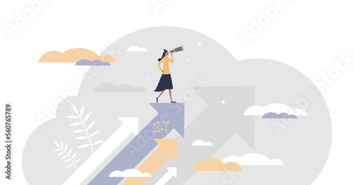 Opportunity as vision for chances and seize the target tiny persons concept, transparent background. Looking for future plans.