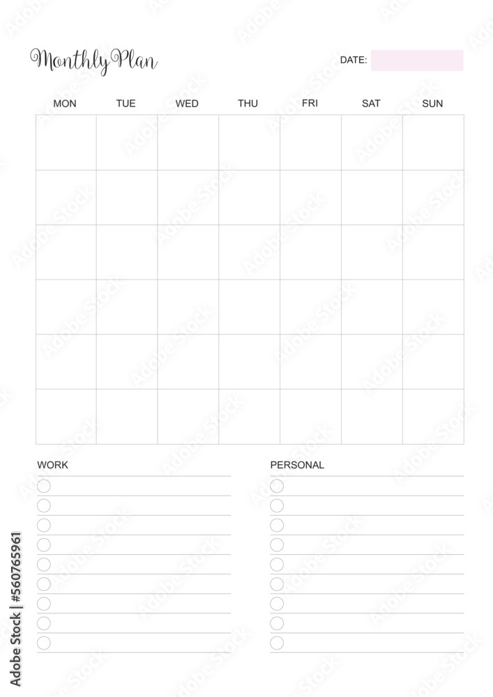 Monthly Planner Calendar, KDP Interior, To Do Planner, Vector PDF, Blank Calendar Monthly Planner Calendar, KDP Interior, To Do Planner, Vector PDF, Blank Calendar