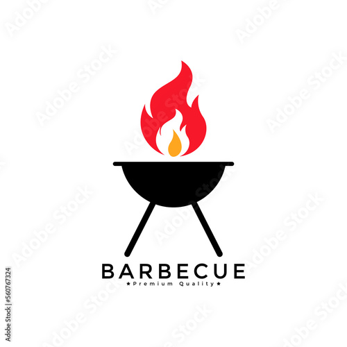 Grill Barbeque bbq barbecue with grill tools and fire logo design template