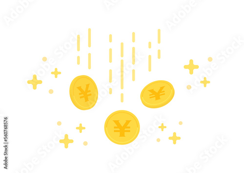 キラキラ光る日本円のマーク･¥が入った硬貨が落ちるイラスト - 儲かる･利益･利息のイメージの素材
