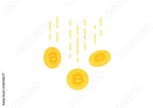 仮想通貨･ビットコインのマーク入りの落ちるコイン - 収益･下落のイメージ素材