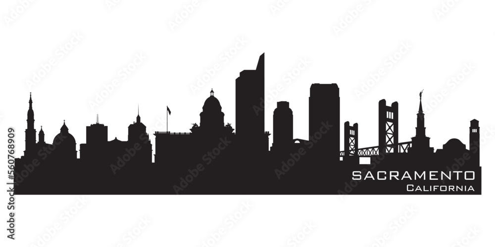 Sacramento California city skyline vector silhouette