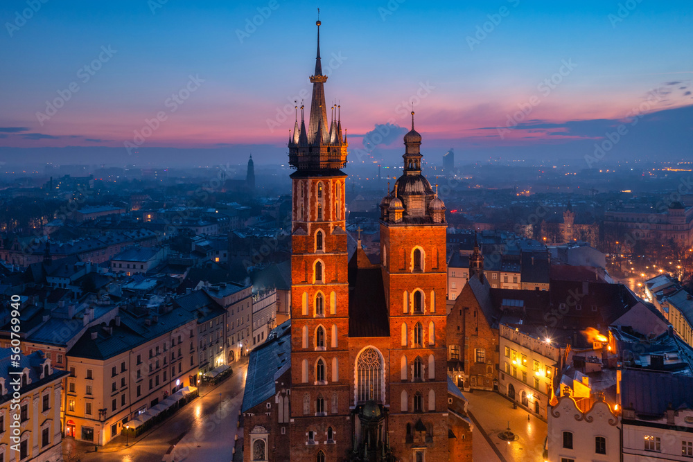 Old town of Krakow with amazing architecture at dawn, Poland. - obrazy, fototapety, plakaty 