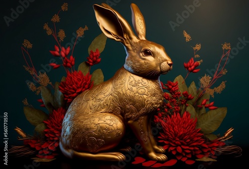 Golden Rabbit With Chinese New Year Ornament