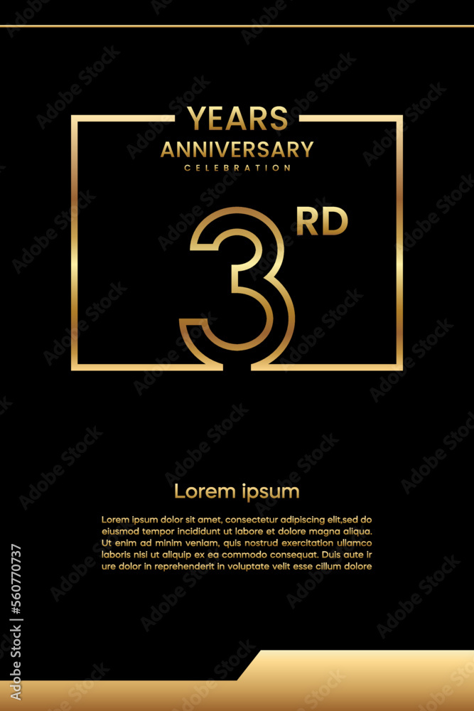 Fototapeta premium 3rd Anniversary template design with gold color for celebration event, invitation, banner, poster, flyer, greeting card, book cover. Vector Template