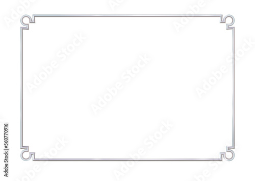 Rectangle realistic frame metal or silver with round corner elements. isolated. Steel, photoframe template. For picture. png © Nanotrillion