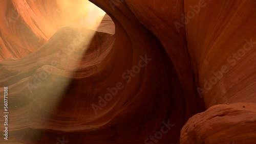 Dramatic shot of Antelope Canyon. Sunlight coming into the cave.