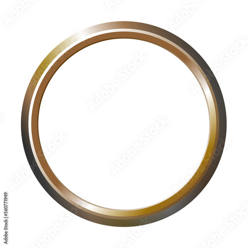Round gold frame, golden border in circle form, isolated. For photo, just the right thing for your design. Png