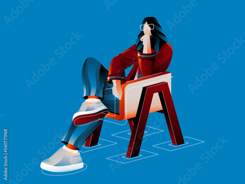 Abstract business woman illustration sitting on a chair and thinking. Vector. photo