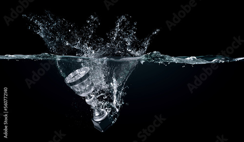 Trophey cup in water . Mixed media